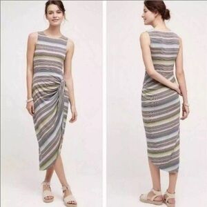 Bailey 44 Anthropologie Gray Blue Striped Sleeveless Side Knot Dress Small EUC